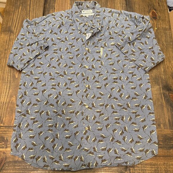 Vtg Columbia Button Up‎ Shirt Mens XXL Sailfish Print Cotton Outdoors Fishing - Picture 1 of 5